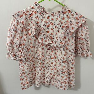 Floral Ruffle Blouse - Pink and Dark Green